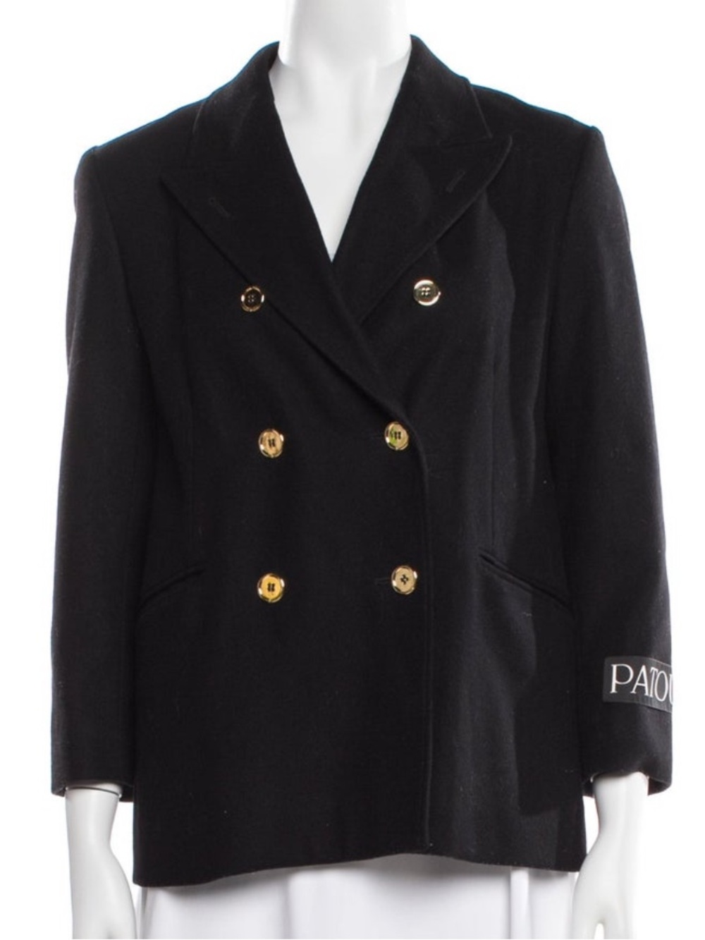 Black Double-Breasted Wool Blazer with Gold Buttons